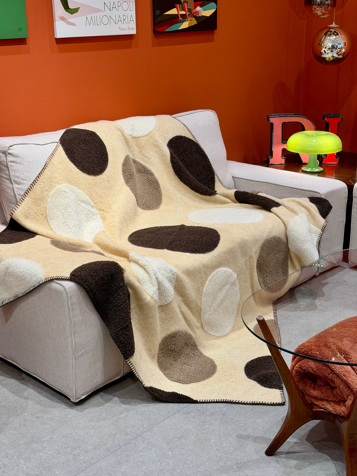 Plaid Lana Cotta Italiana BIG CIRCLES Soggiorno Moreali Tessile Casa Plaid 150 x 170 Cachemire - Antracite/Avorio/Tortora