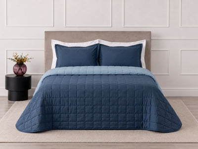 Trapuntino in Microfibra Bicolore PASSEPARTOUT Letto Riviera Matrimoniale 260 x 260 Blu Oceano