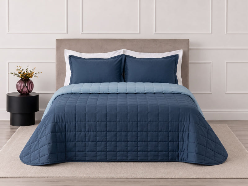 Trapuntino in Microfibra Bicolore PASSEPARTOUT Letto Riviera Matrimoniale 260 x 260 Blu Oceano