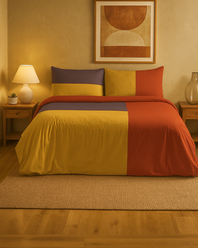 Parure Copripiumino No-Stiro PATCHWORK Letto Moreali Tessile Casa Matrimoniale Tramonto Dorato