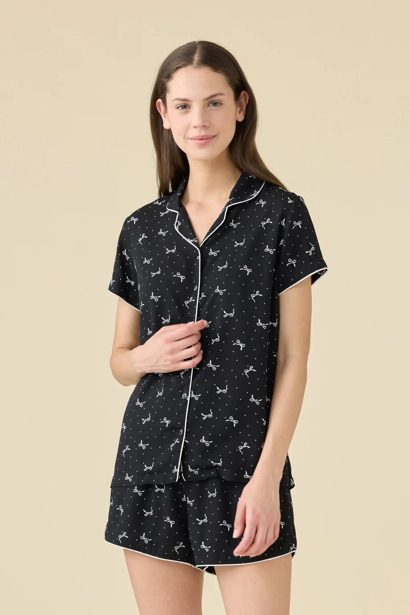 Pigiama Donna Corto Aperto Flakes Abbigliamento Moreali Tessile Casa XS Nero