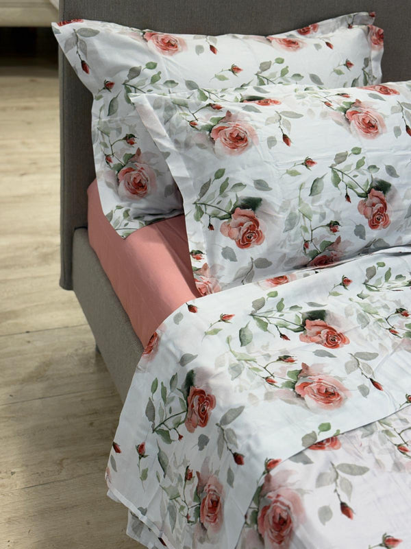 POPUP - Completo Lenzuola Raso 300TC ROSE LUXURY Letto Sartoriale Matrimoniale Bianco