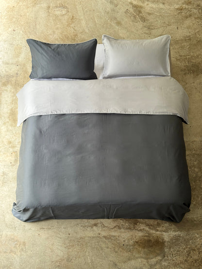 Parure Copripiumino Raso di Cotone Double Letto Moreali Tessile Casa Matrimoniale Grigio/Antracite