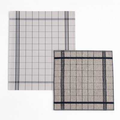 Set Canovacci Tela+Spugna QUADRI Cucina Moreali Tessile Casa 70x50 + 50x50 Tortora