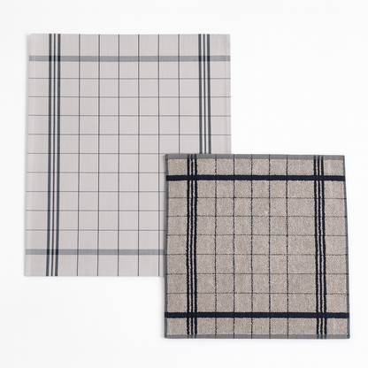 Set Canovacci Tela+Spugna QUADRI Cucina Moreali Tessile Casa 70x50 + 50x50 Tortora