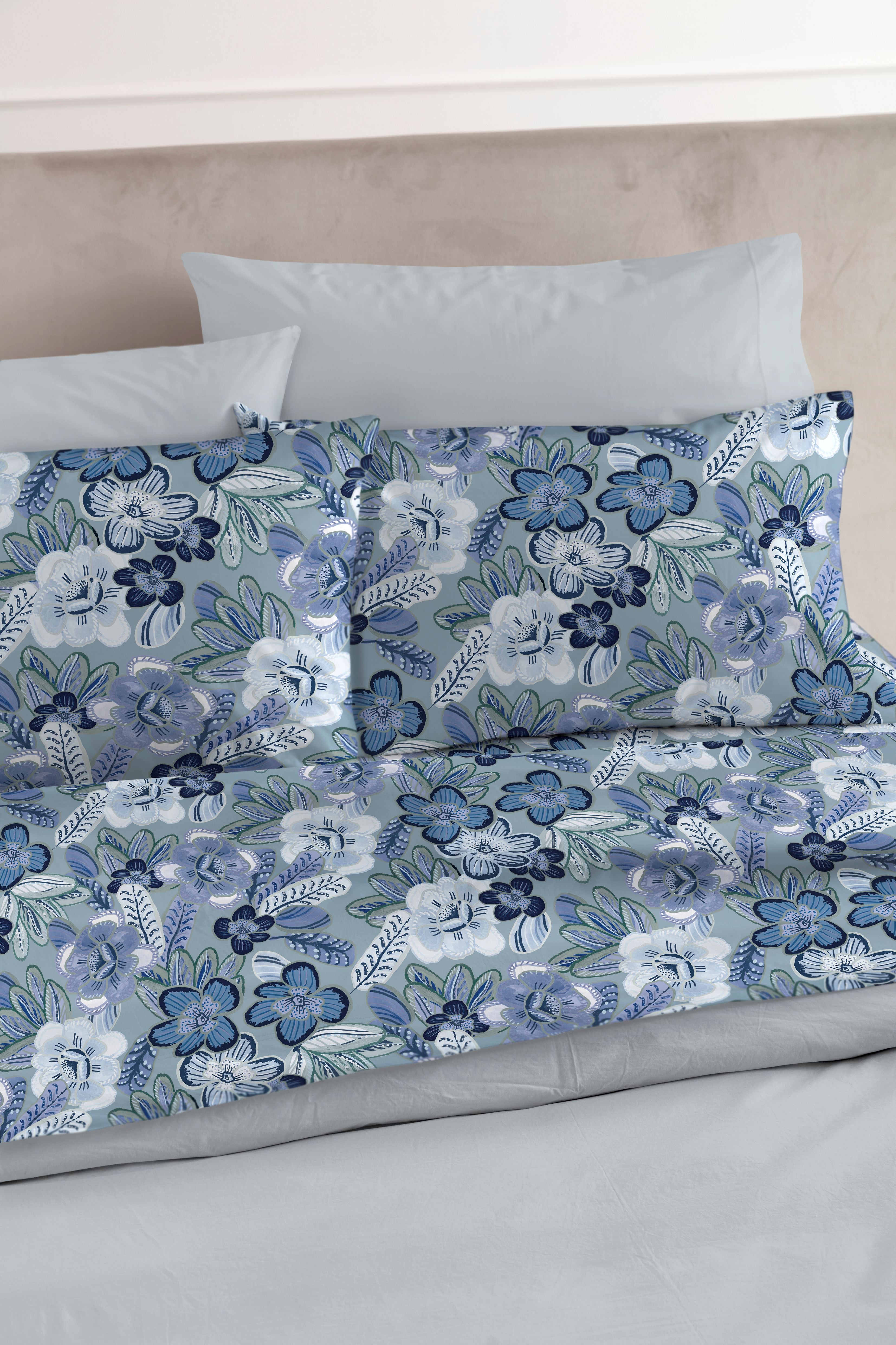 Completo Lenzuola Cotone Stampato GLEDIA Letto Riviera Matrimoniale Oceano