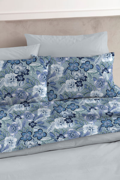 Completo Lenzuola Cotone Stampato GLEDIA Letto Riviera Matrimoniale Oceano