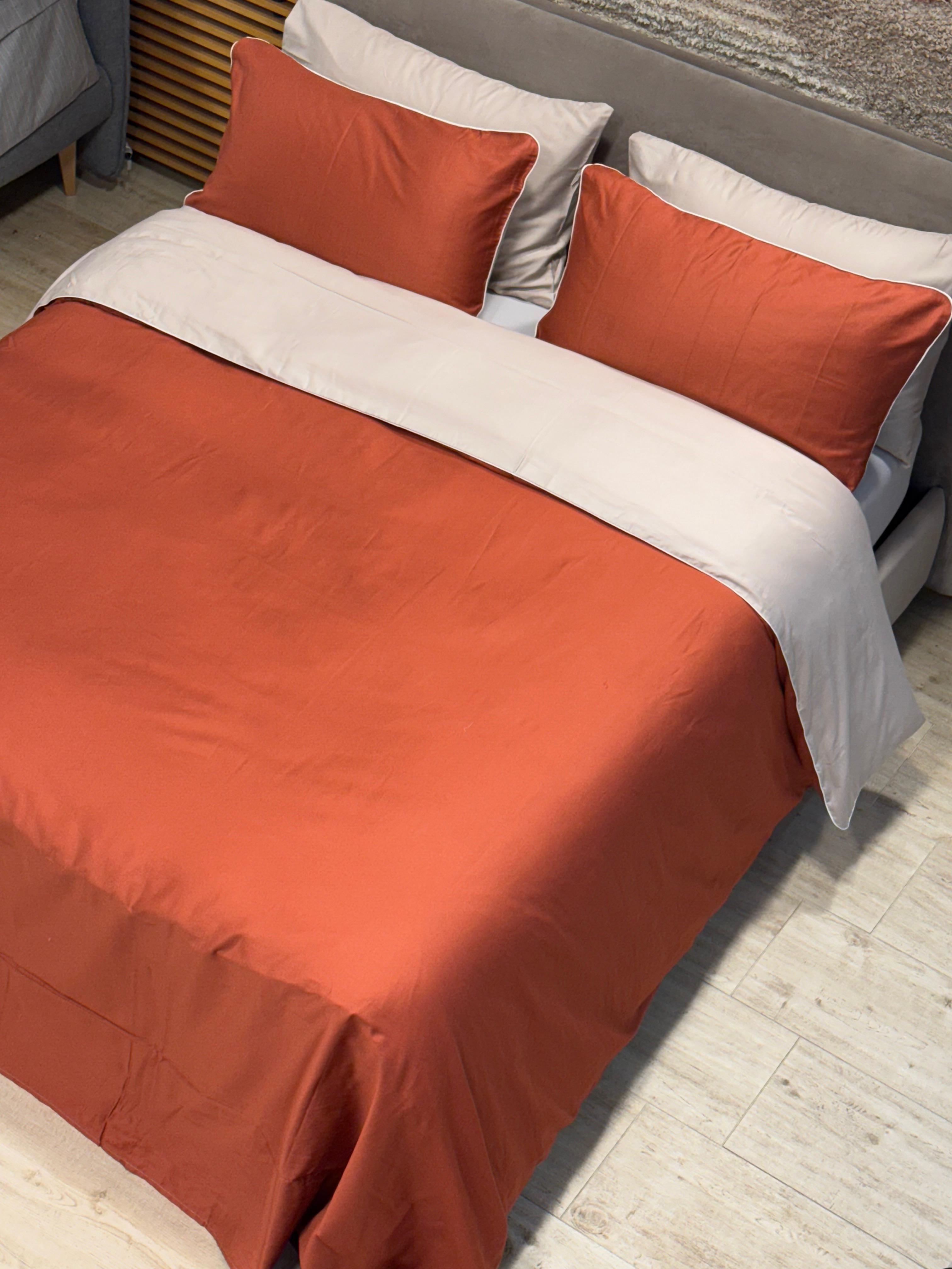 FINE SERIE Parure Copripiumino Raso di Cotone Double Letto Moreali Tessile Casa Matrimoniale Melograno/Lino