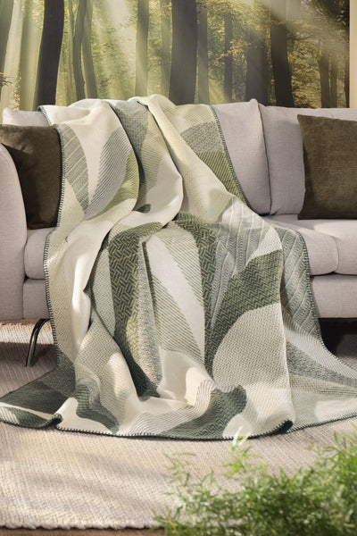 Plaid in Caldo Cotone FOREST LEAVES Soggiorno Borbo 150 x 200 Verde