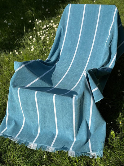 Telo Mare Spugna e Cotone Righe Ton-Sur-Ton Bagno Moreali Tessile Casa 100 x 180 Azzurro