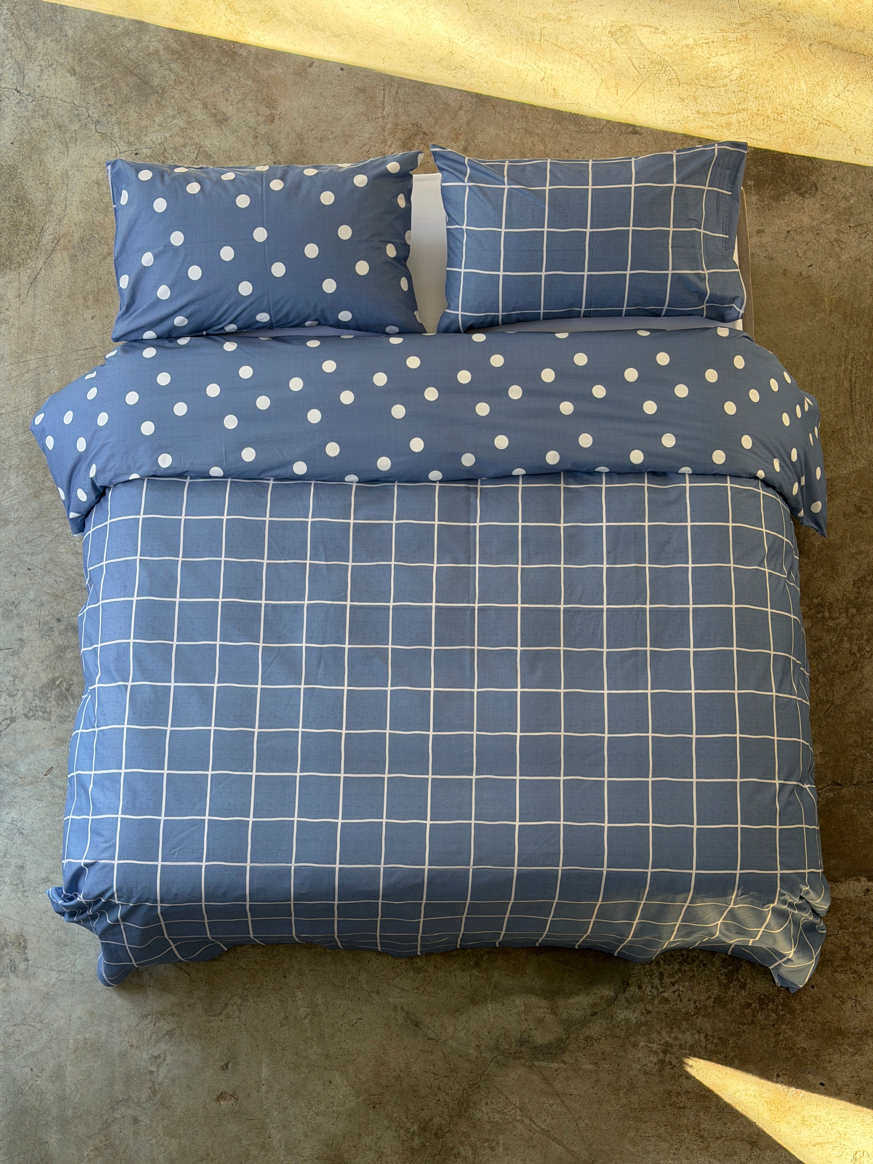 Parure Copripiumino Double Quadri-Pois EASY Letto Moreali Tessile Casa Matrimoniale Denim