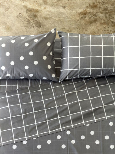 Completo Lenzuola Copriletto Pois-Quadri EASY Letto Moreali Tessile Casa
