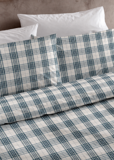GLEN COMPLETO LETTO SOFFICE COTONE GARZATO STAMPATO Letto Riviera Matrimoniale Petrolio