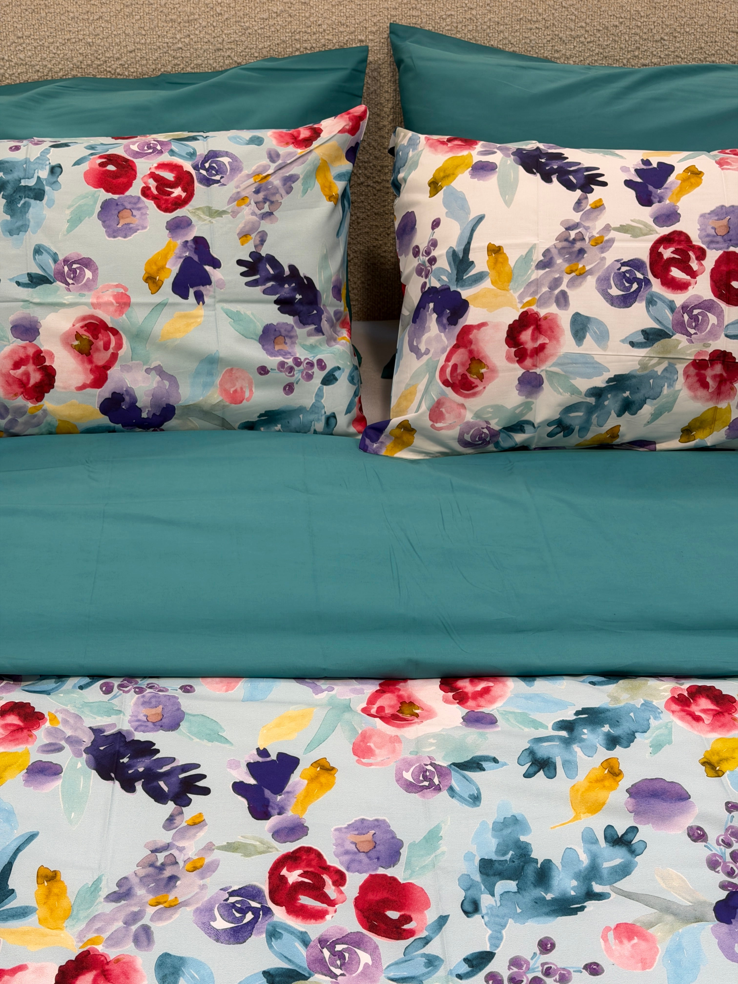 POPUP - Parure Copripiumino Percalle PETALI Letto Fazzini Matrimoniale Azzurro