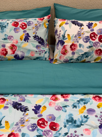 POPUP - Parure Copripiumino Percalle PETALI Letto Fazzini Matrimoniale Azzurro