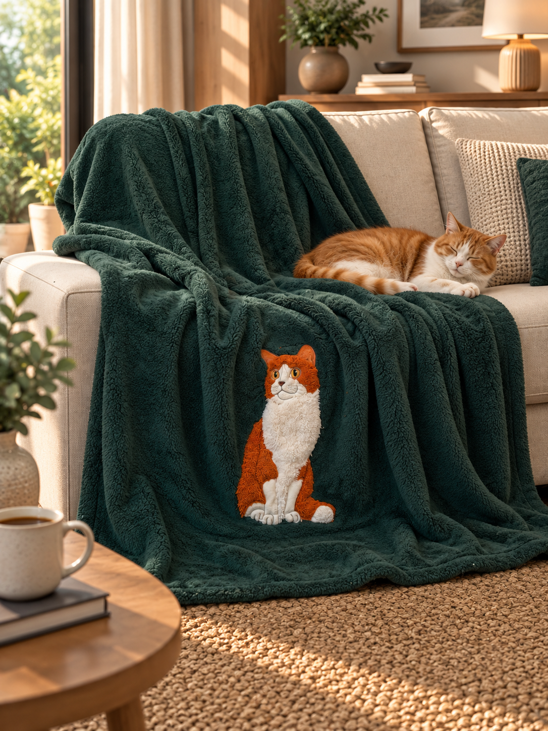 Plaid Pile Coccola Ricamato GATTO CURIOSO Soggiorno Maryplaid 150 x 180 Verde