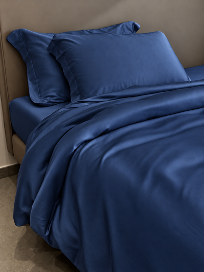Parure Copripiumino SETA DI BAMBOO Letto Moreali Tessile Casa Matrimoniale Blu