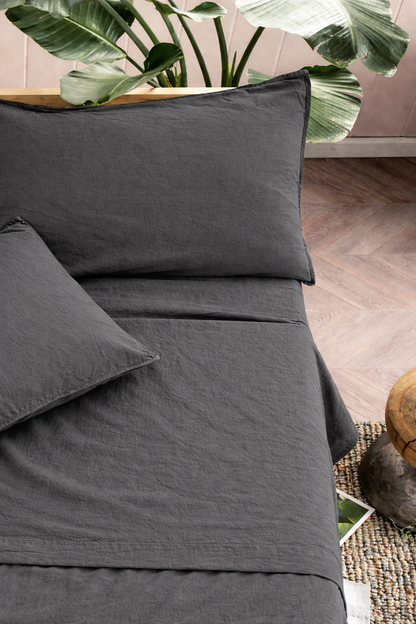 Parure Lenzuola Cotone No-Stiro ESSENZIALE Letto Moreali Tessile Casa Matrimoniale 250 x 295 Antracite