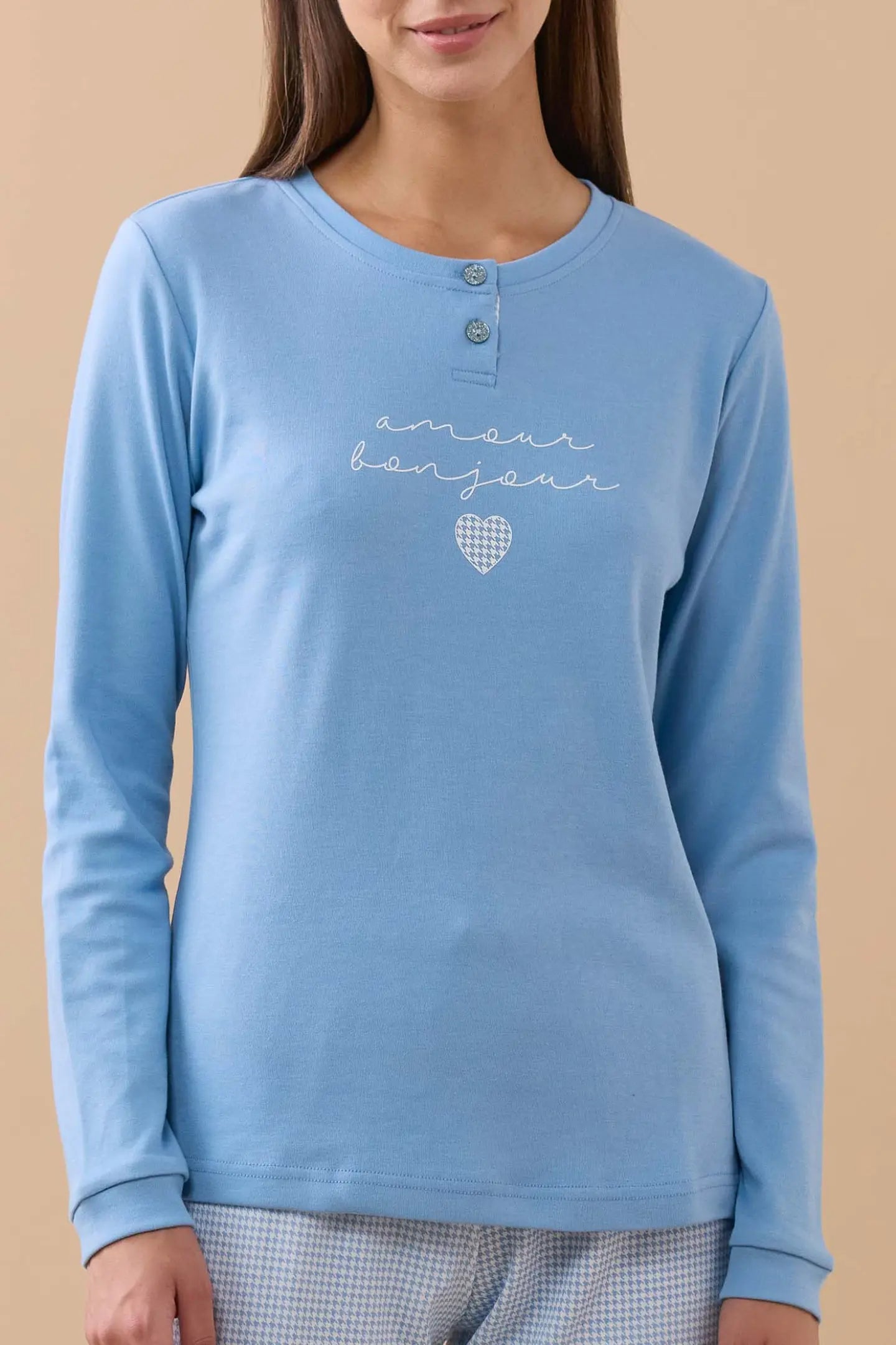 Pigiama Donna Caldo Cotone Amour Bonjour Abbigliamento noidinotte