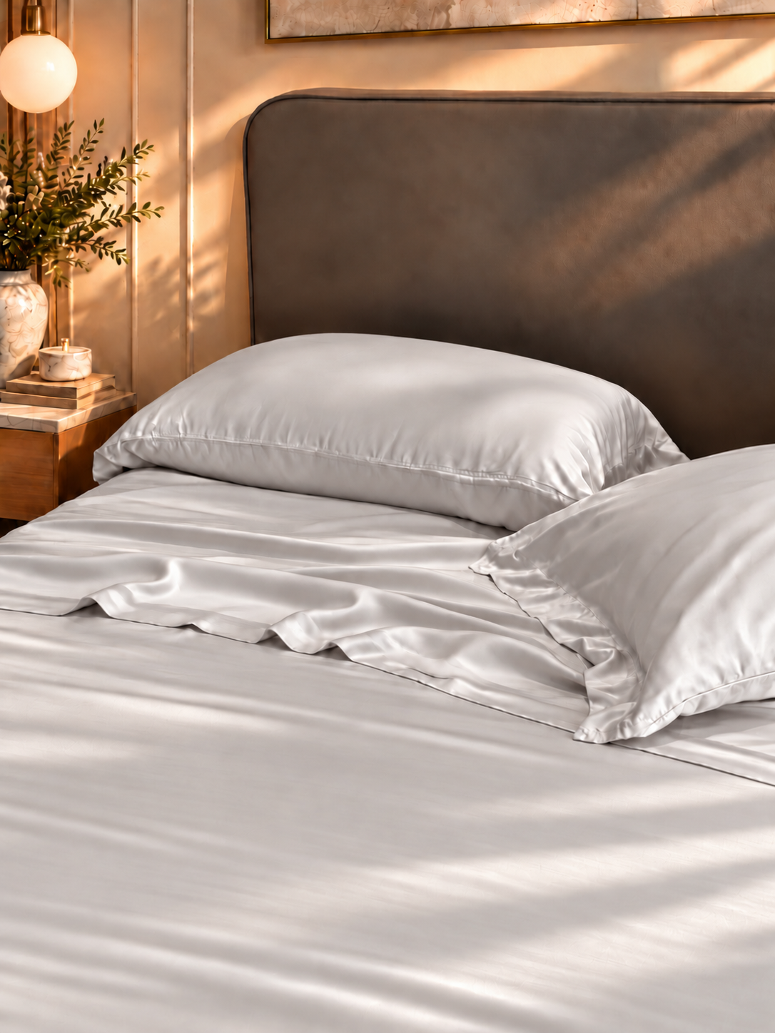 Completo Lenzuola SETA DI BAMBOO Letto Moreali Tessile Casa Matrimoniale Grigio Perla