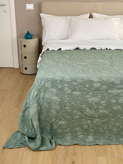 POPUP - Copriletto Stone Washed Ricamato RAMAGE Letto Moreali Tessile Casa Matrimoniale 260 x 260 Green
