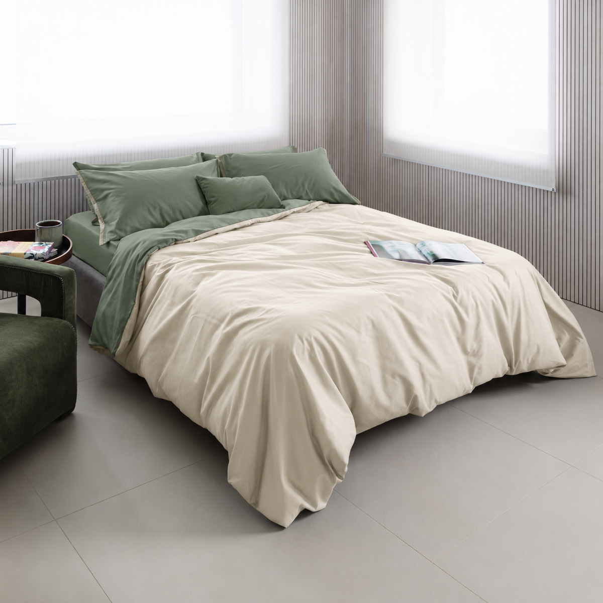 Parure Copripiumino CALDO COTONE BICOLORE Letto Cogal Matrimoniale Naturale