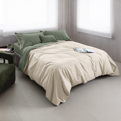 Parure Copripiumino CALDO COTONE BICOLORE Letto Cogal Matrimoniale Naturale