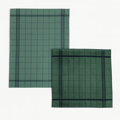 Set Canovacci Tela+Spugna QUADRI Cucina Moreali Tessile Casa 70x50 + 50x50 Verde