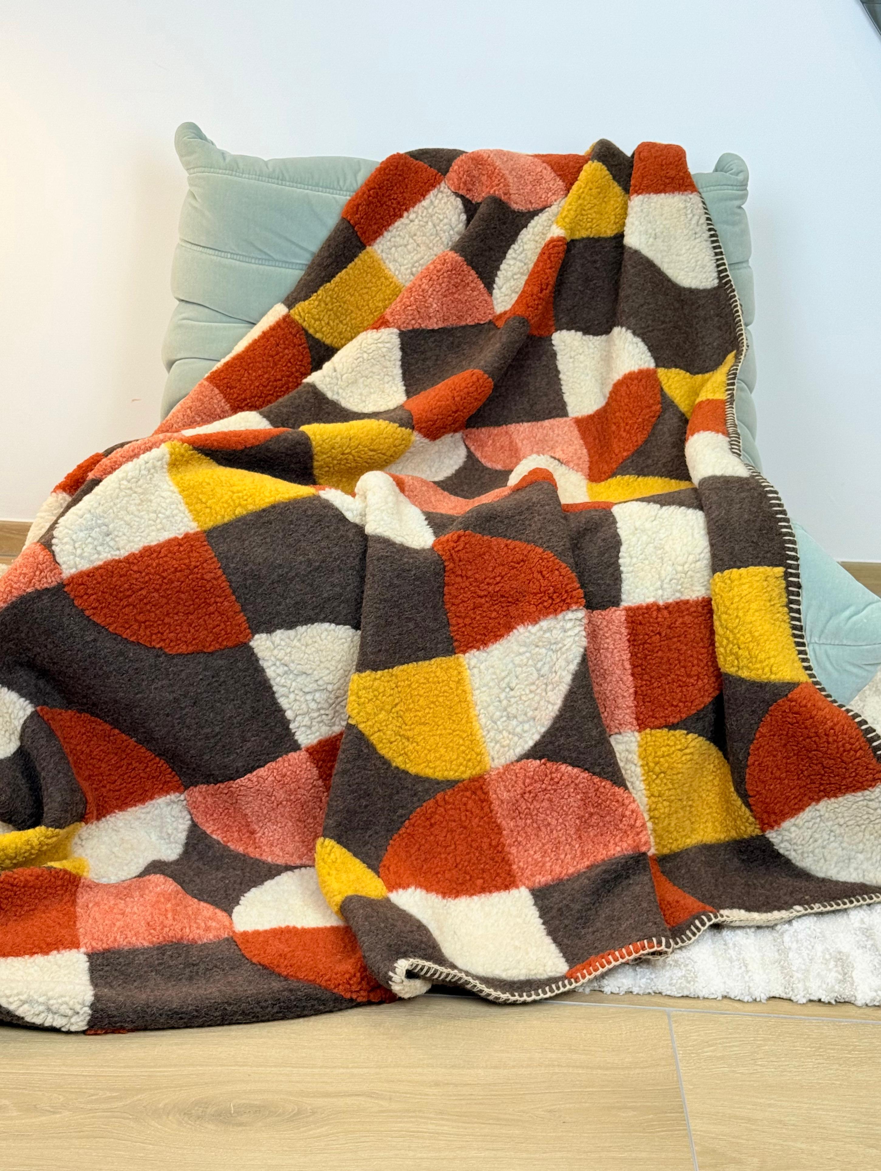 Plaid Lana Cotta Italiana POP ART CIRCLES Soggiorno Moreali Tessile Casa Plaid 150 x 170 Marrone