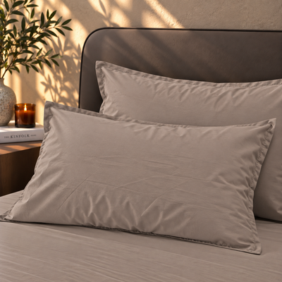 Coppia Federe Cotone No-Stiro ESSENZIALE Letto Moreali Tessile Casa 50 x 80 cm Tortora