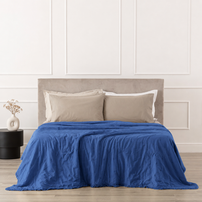 Trapuntino Cotone Stone Washed FERNANDA Letto Riviera Matrimoniale 260 x 260 Blu Mirtillo