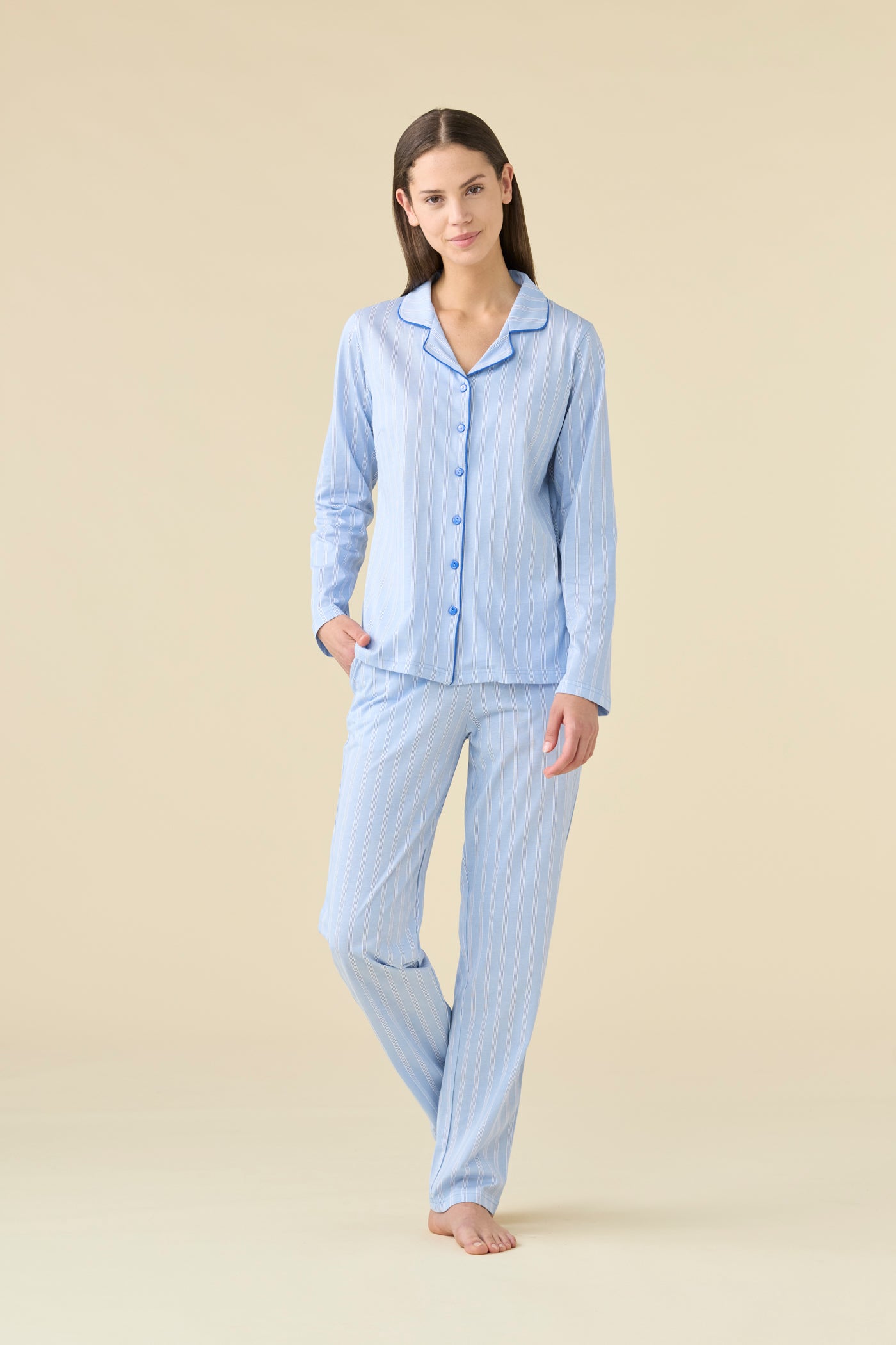 Pigiama Donna Lungo Aperto PROFILI Abbigliamento Moreali Tessile Casa XS Azzurro
