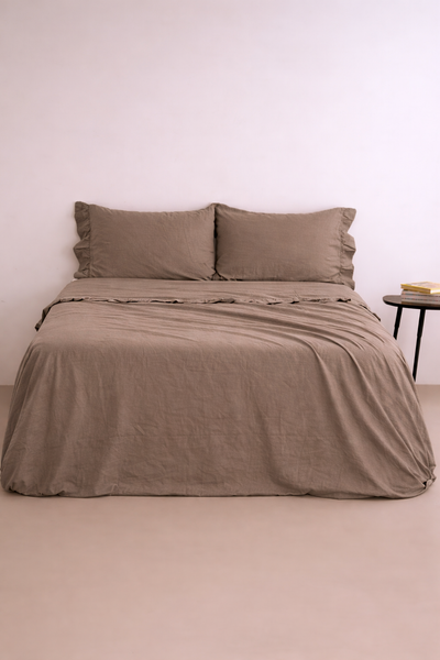 Parure Lenzuola No-Stiro FRAPPA Letto Moreali Tessile Casa Matrimoniale Tortora