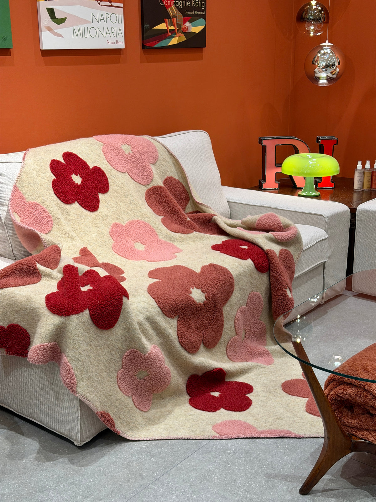 Plaid Lana Cotta Italiana POP ART FLOWERS Soggiorno Moreali Tessile Casa Plaid 150 x 170 Deserto - Fard/Marrakech/Rosa