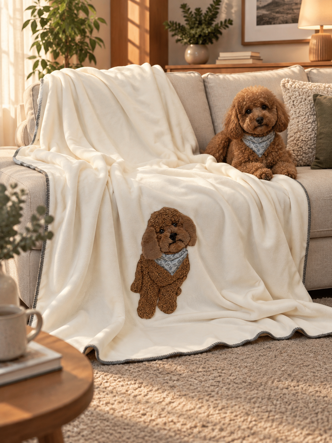 Plaid Pile Battuto Ricamato BARBONCINO Soggiorno Maryplaid 160 x 180 Crema
