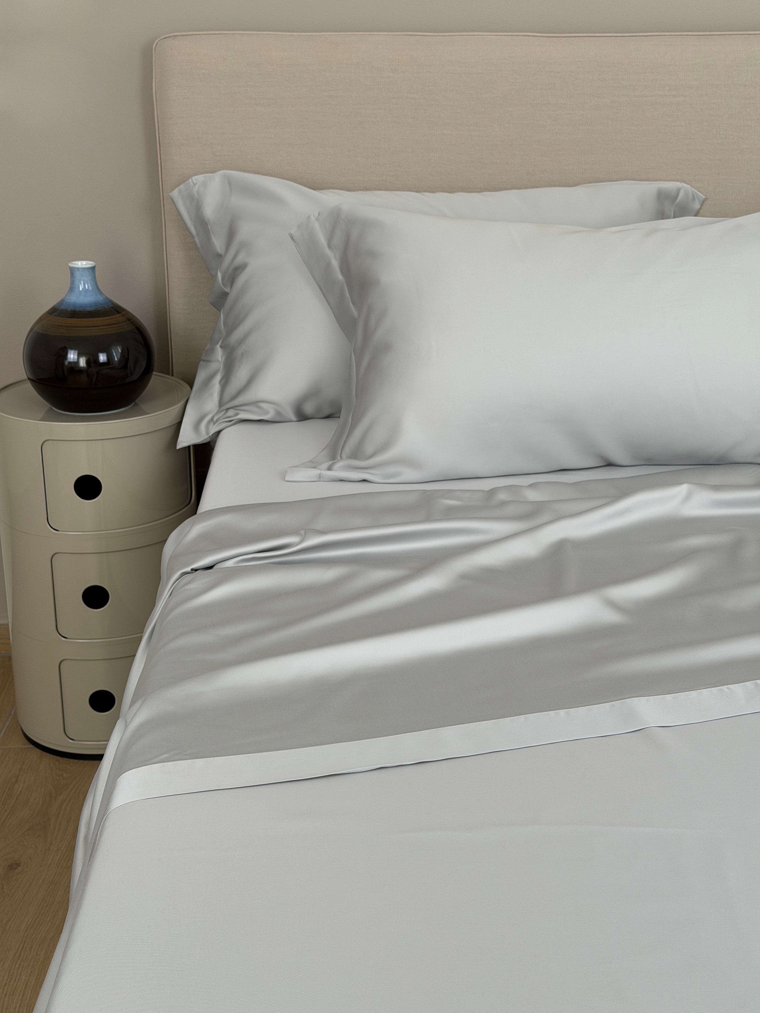 Completo Lenzuola Raso 300 Fili BAMBOO Letto Moreali Tessile Casa Matrimoniale Grigio
