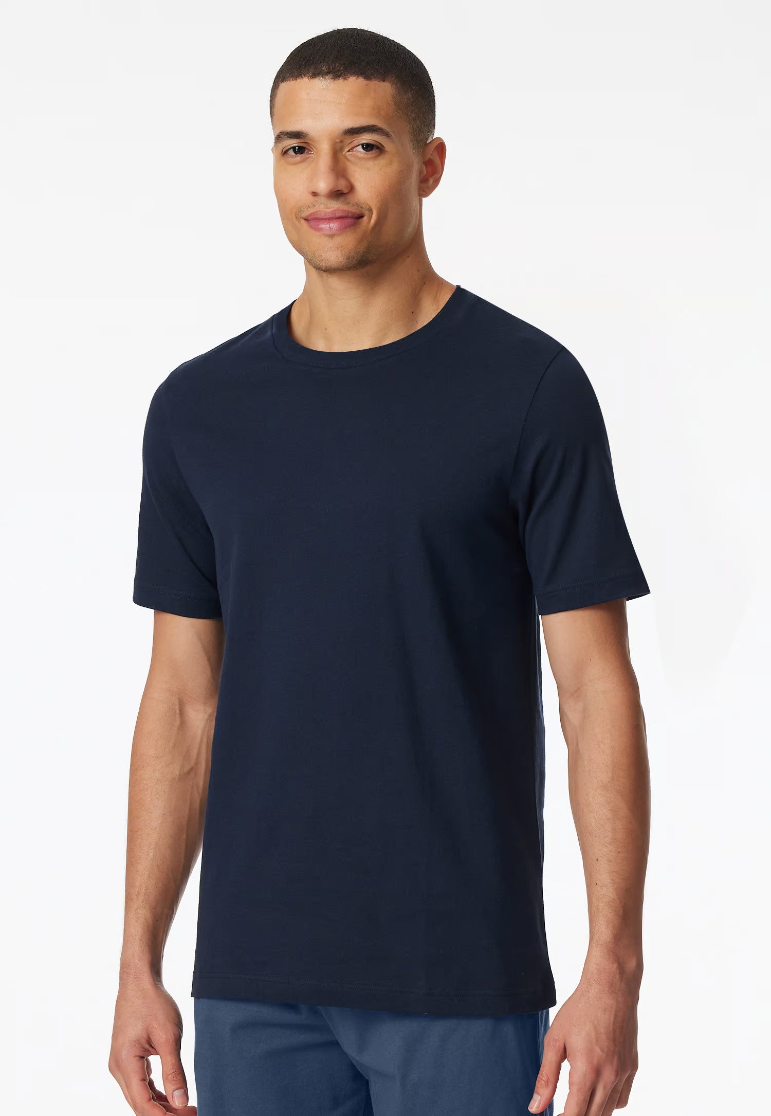 Maglietta Manica Corta Uomo Cotone Blu Notte Abbigliamento Schiesser