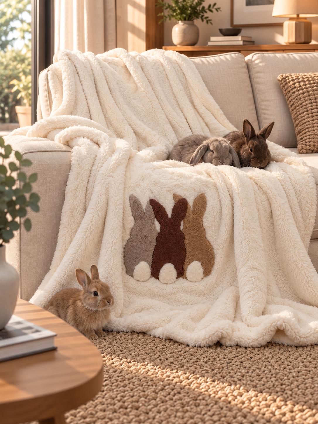 Plaid Pile Coccola Ricamato CONIGLIETTI Soggiorno Maryplaid 150 x 180 Panna