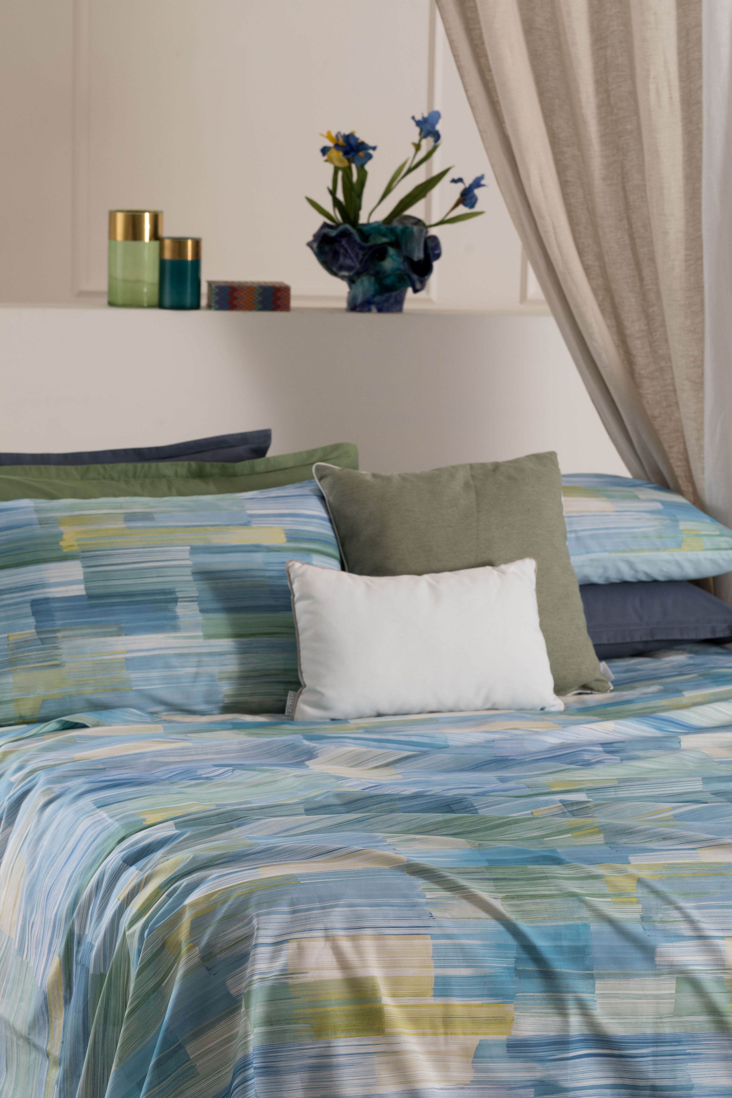 Completo Lenzuola Cotone Stampato MANJOLA Letto Riviera Matrimoniale Zaffiro