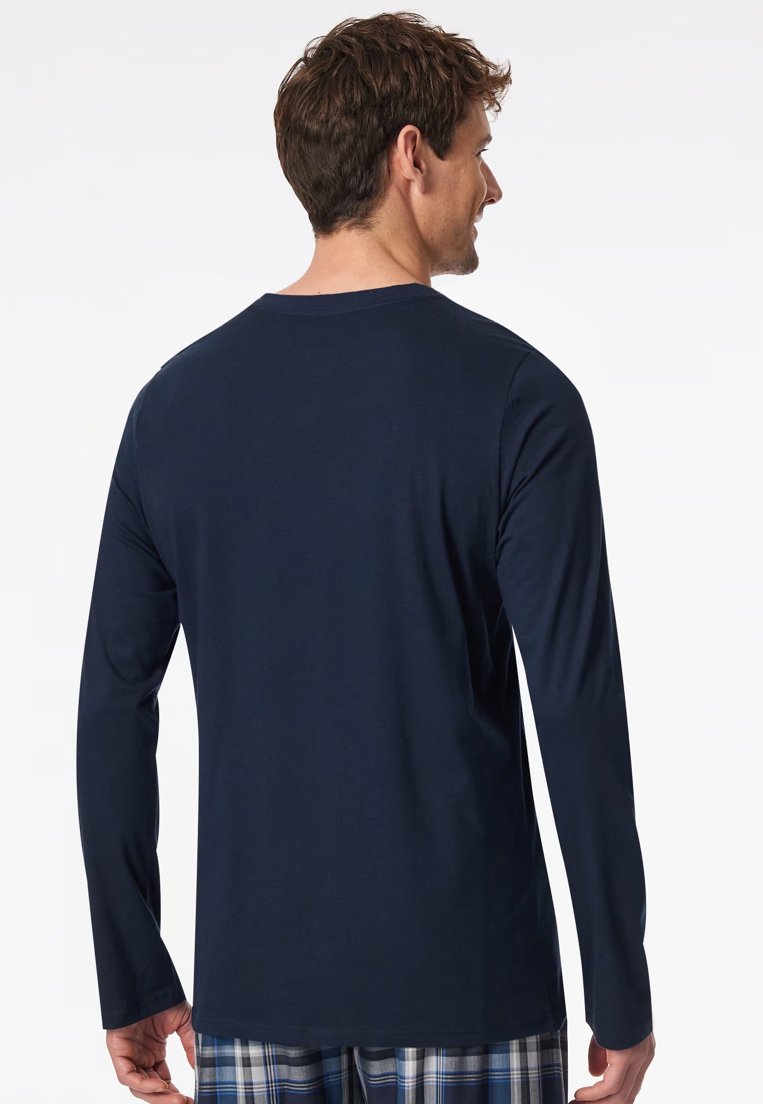 Maglietta Manica Lunga Uomo Cotone Blu Notte Abbigliamento Schiesser