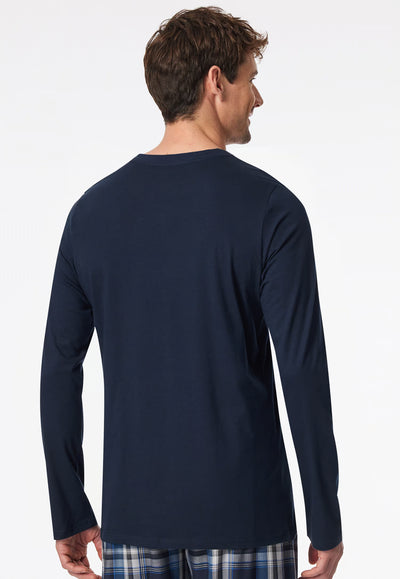 Maglietta Manica Lunga Uomo Cotone Blu Notte Abbigliamento Schiesser