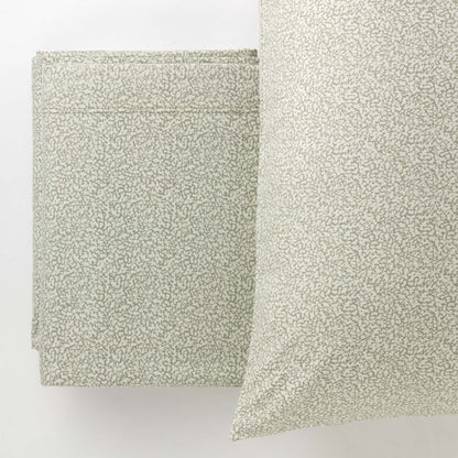 Completo Lenzuola Flanella Cotone Stampato Cloudette Letto Riviera Matrimoniale Verde Salvia