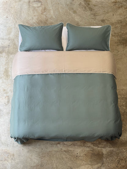 Parure Copripiumino Raso di Cotone Double Letto Moreali Tessile Casa Matrimoniale Verde/Lino