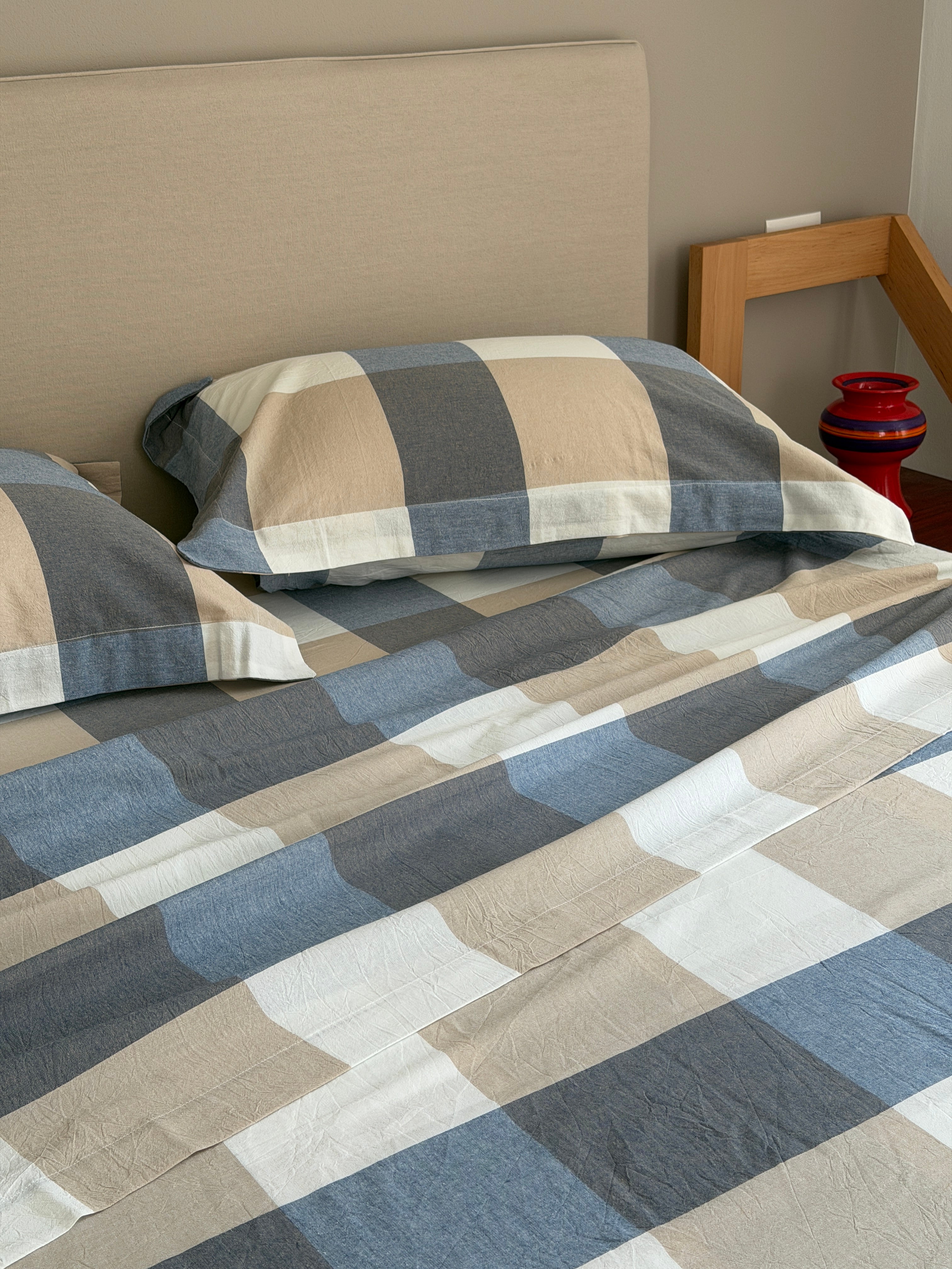 Completo Lenzuola Tinto Filo BLUE SQUARES