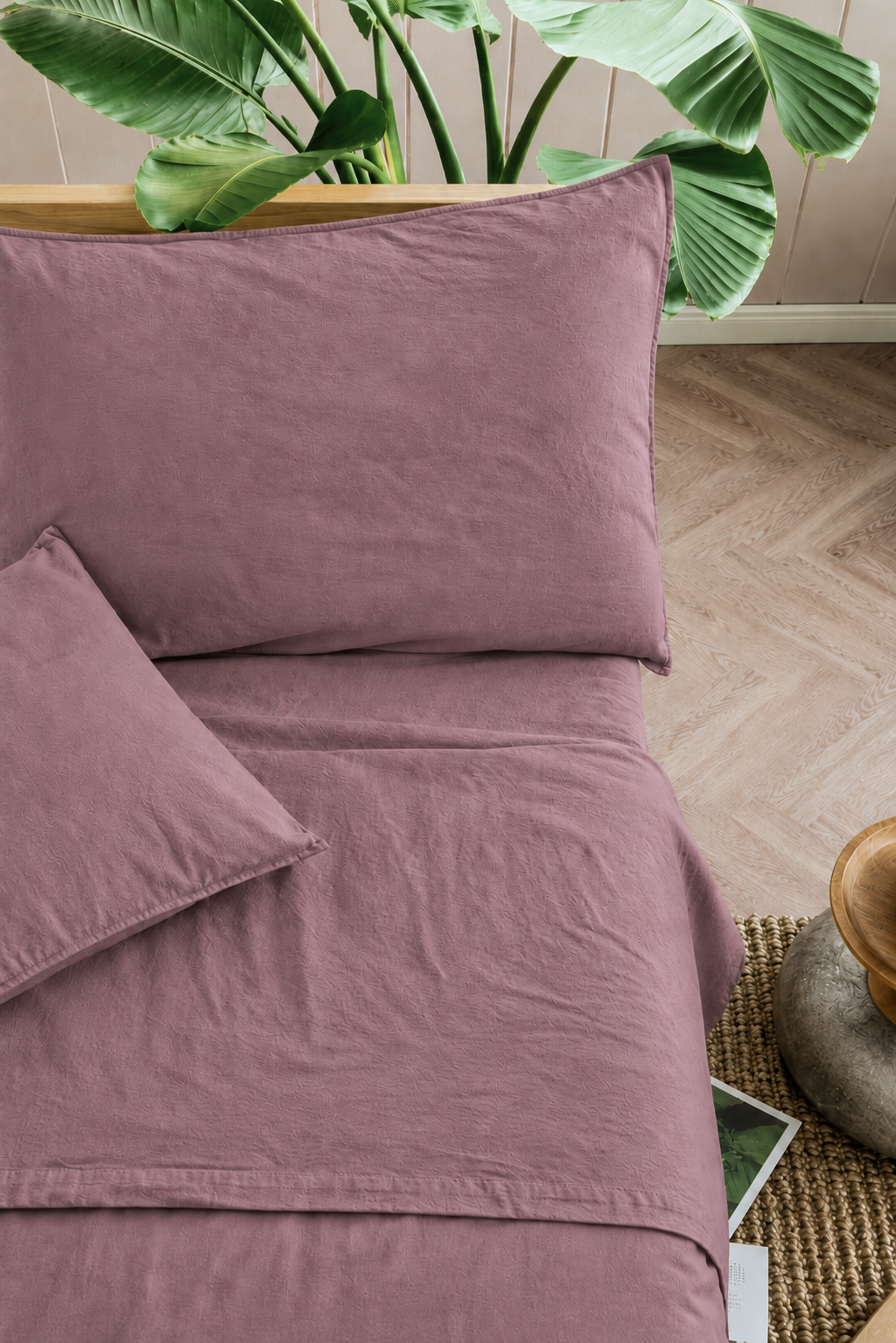 Parure Lenzuola Cotone No-Stiro ESSENZIALE Letto Moreali Tessile Casa Matrimoniale 250 x 295 Malva