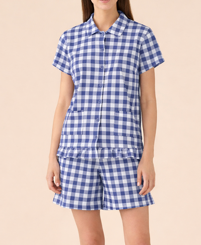 Pigiama Corto Donna Cotone Vichy Abbigliamento Moreali Tessile Casa XS Blu