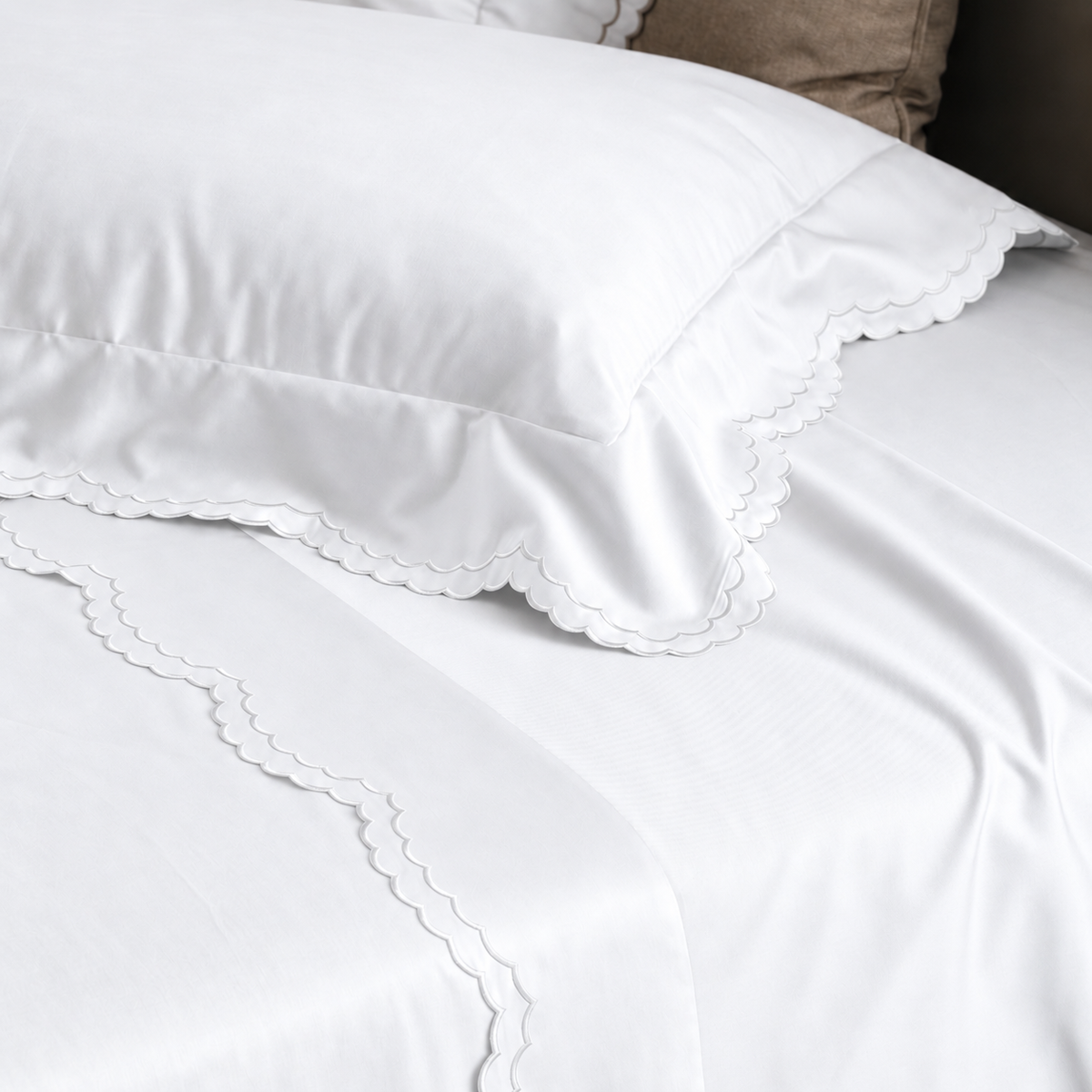 Parure Lenzuola Percalle Ricamato Hotellerie - MERLETTO Letto Moreali Tessile Casa Matrimoniale Bianco/Bianco