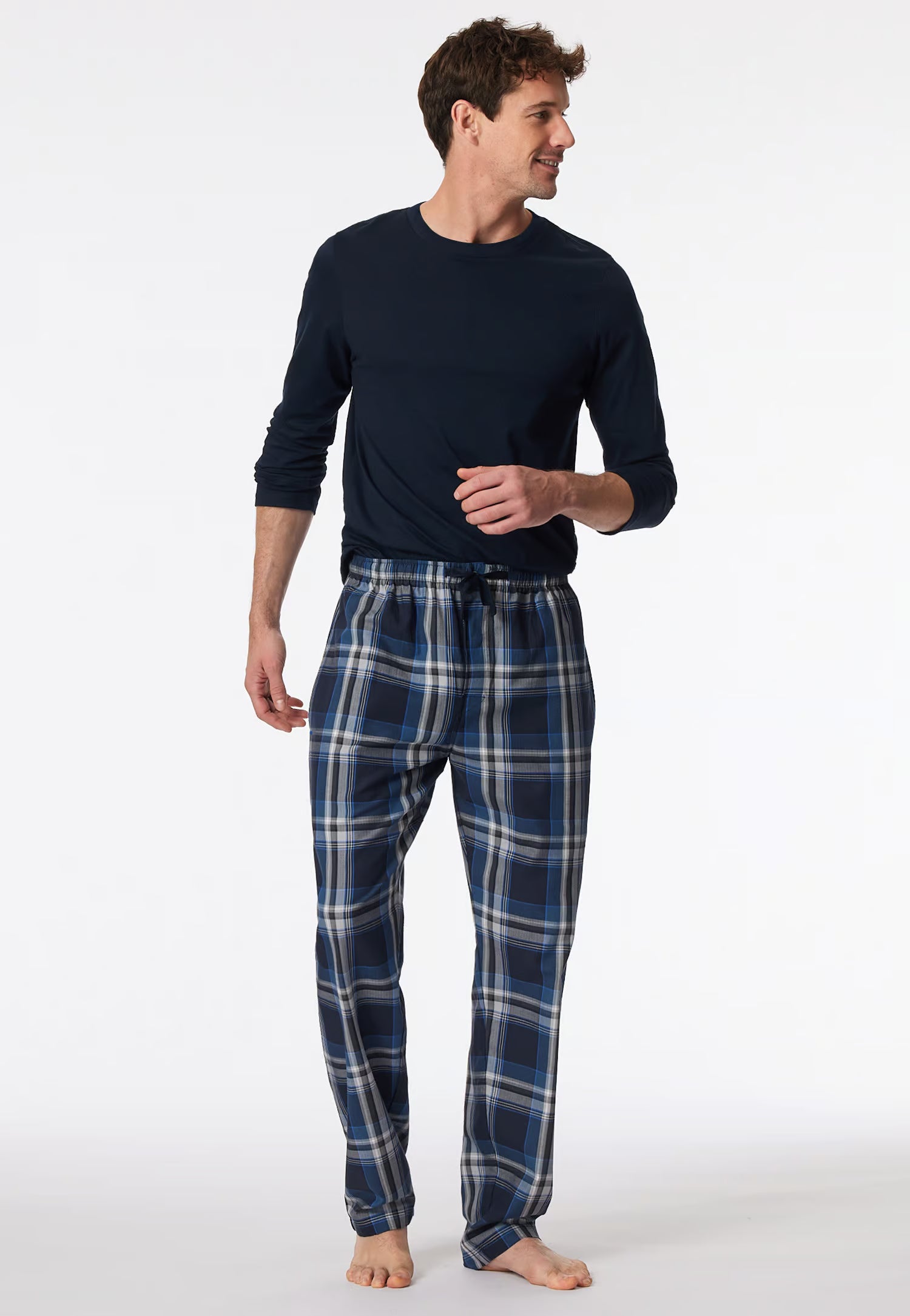 Pantaloni Uomo Cotone Quadretti Blu Abbigliamento Schiesser S Blu