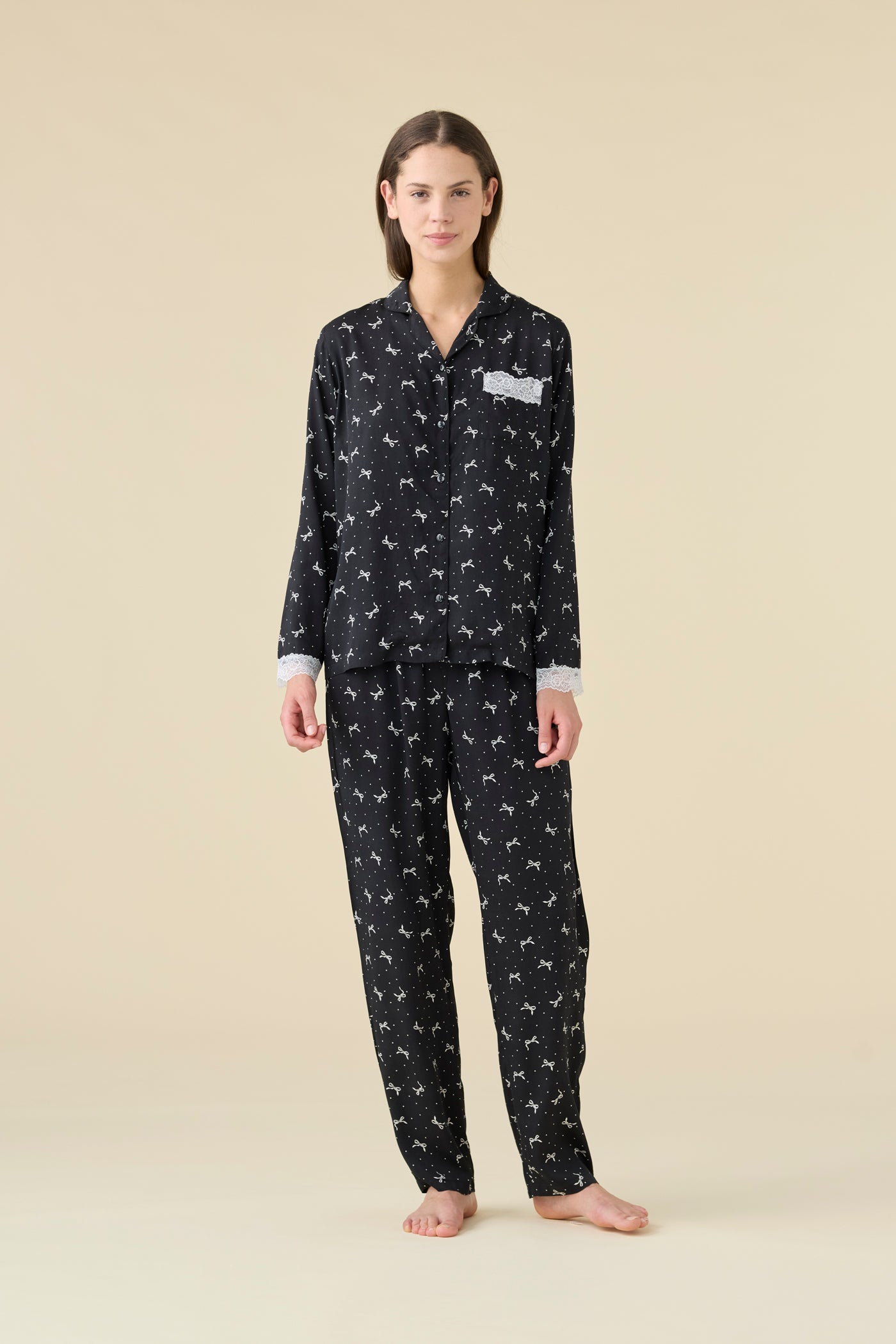 Pigiama Donna Lungo Aperto Flakes Abbigliamento Moreali Tessile Casa XS Nero