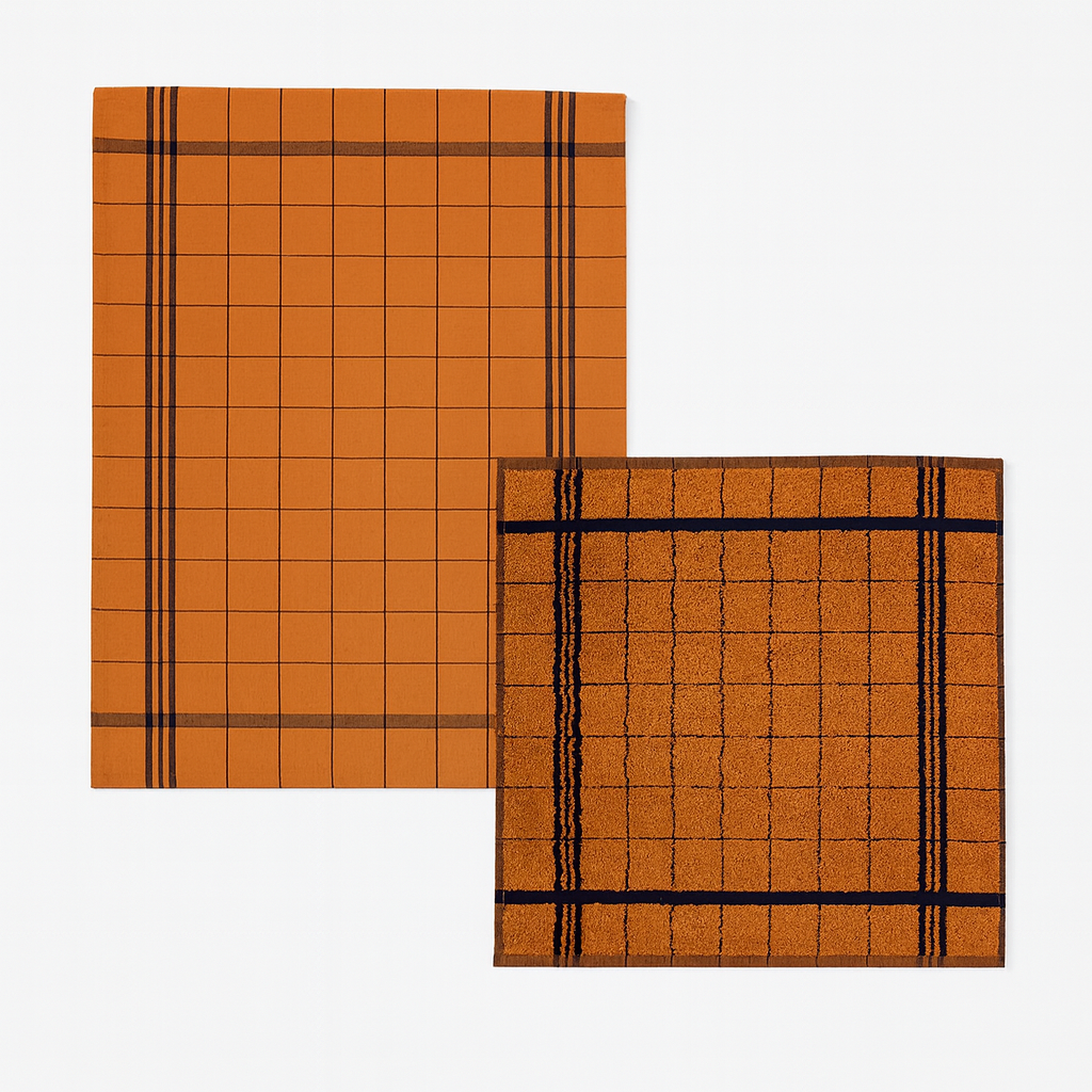 Set Canovacci Tela+Spugna QUADRI Cucina Moreali Tessile Casa 70x50 + 50x50 Coccio